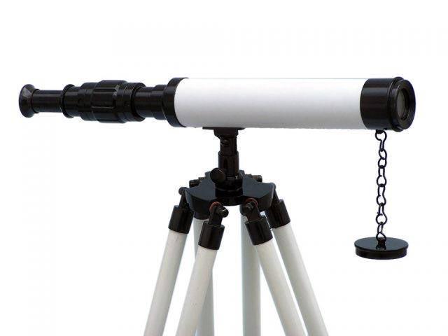 Standing Oil-Rubbed Bronze with White Leather and White: Standing Oil-Rubbed Bronze with White Leather and White Stand Harbor Master Telescope 30in. -- The Hampton Nautical Standing Oil-Rubbed Bronze with White Leather and White Stand Harbor Master Telescop