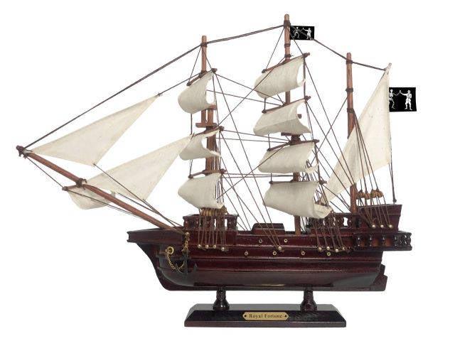 Wooden Black Barts Royal Fortune White Sails Pirate Shi: Wooden Black Barts Royal Fortune White Sails Pirate Ship Model 15in. -- Wooden Black Barts Royal Fortune White Sails Pirate Ship Model 15in. #21ST93170