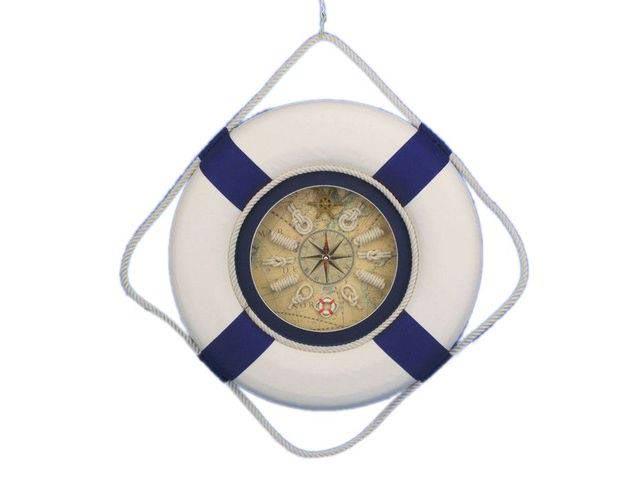 Classic White Decorative Lifering Clock with Blue Bands: Classic White Decorative Lifering Clock with Blue Bands 18in. -- Weight:?2 LB Box Dimensions:?21in. x 4in. x 21in. (L x W x H) #21ST29634