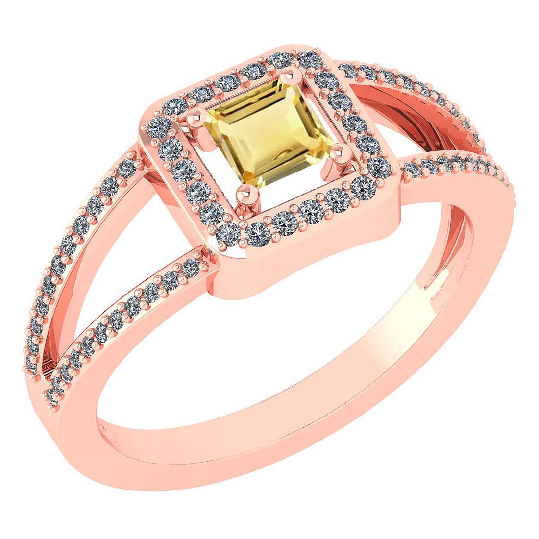 Certified 0.61 Ctw Fancy Yellow Diamond 18k Rose Halo G: Certified 0.61 Ctw Fancy Yellow Diamond 18k Rose Halo Gold Ring -- Center Stone Weight ; 0.39 Ctw (1 Pcs Princess) Center Stone: Fancy Yellow Diamond Clarity : SI2/I1 Center Stone Setting ; Prong Side