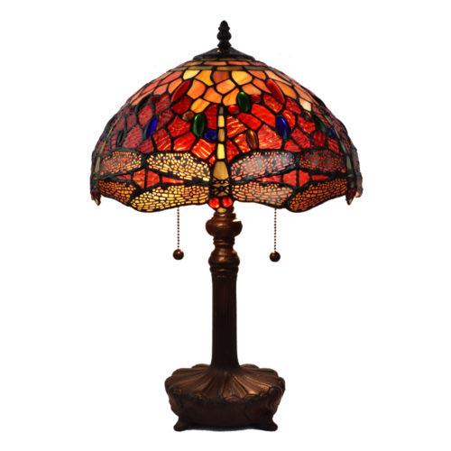 LIGHTING TIFFANY STYLE DRAGONFLY TABLE LAMP 2 LIGHT: LIGHTING TIFFANY STYLE DRAGONFLY TABLE LAMP 2 LIGHT -- This beautiful table lamp features handcrafted glass created in rich jewel tones. Made with 77 stunning jewels and 343 hand-cut pieces of glass e