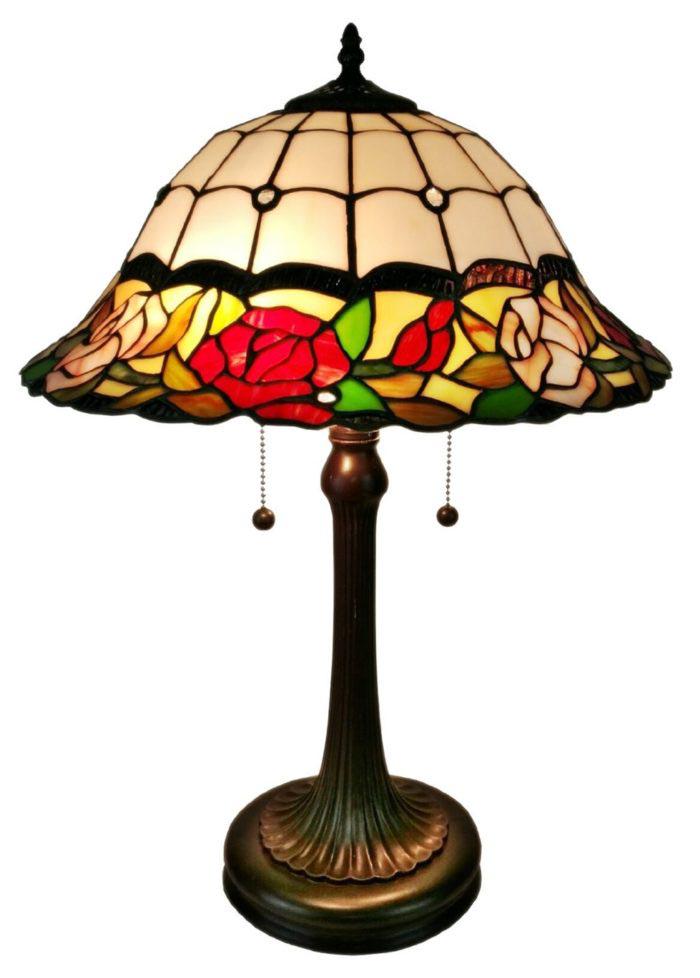LIGHTING TIFFANY STYLE FLORAL ROSES TABLE LAMP 23 IN TA: LIGHTING TIFFANY STYLE FLORAL ROSES TABLE LAMP 23 IN TALL -- Place this lovely lamp where it can light up a dark corner and your guests can admire it. The multicolored floral design of the shade and m