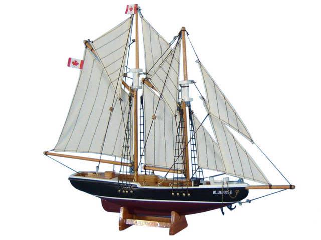 Wooden Bluenose Model Sailboat Decoration 17in.: Wooden Bluenose Model Sailboat Decoration 17in. -- Inspired by the iconic Canadian schooner?Bluenose this adorable twin-masted sailing boat model is the perfect accent for any nautical themed room.?Bo