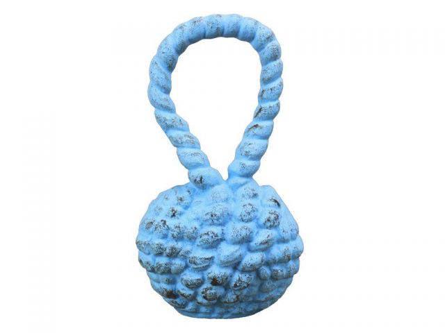 Rustic Light Blue Cast Iron Sailors Knot Door Stopper 1: Rustic Light Blue Cast Iron Sailors Knot Door Stopper 10in. -- Weight:?4 LB Box Dimensions:?8in. x 5in. x 12in. (L x W x H) #21ST29726
