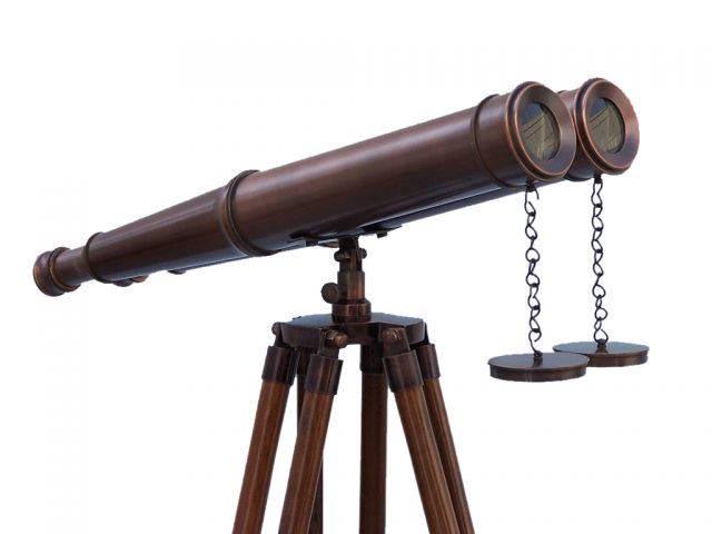 Floor Standing Bronzed Binoculars 62in.: Floor Standing Bronzed Binoculars 62in. -- The Hampton Nautical Floor Standing Bronzed Binoculars 62in. complete with a rare and expensive shisham wood tripod stand is the perfect gift for the explore
