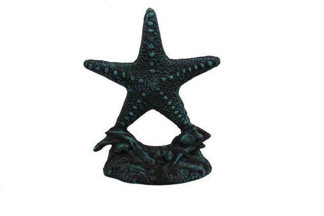 Seaworn Blue Cast Iron Starfish Door Stopper 11in.: Seaworn Blue Cast Iron Starfish Door Stopper 11in. -- Seaworn Blue Cast Iron Starfish Door Stopper 11in. #21ST42720