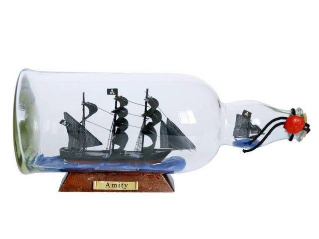 Thomas Tews Amity Model Ship in a Glass Bottle 11in.: Thomas Tews Amity Model Ship in a Glass Bottle 11in. -- Set sail and take on the high seas with this beautiful replica of Captain Thomas Thews?Amity?pirate ship. This item will shine in any room place