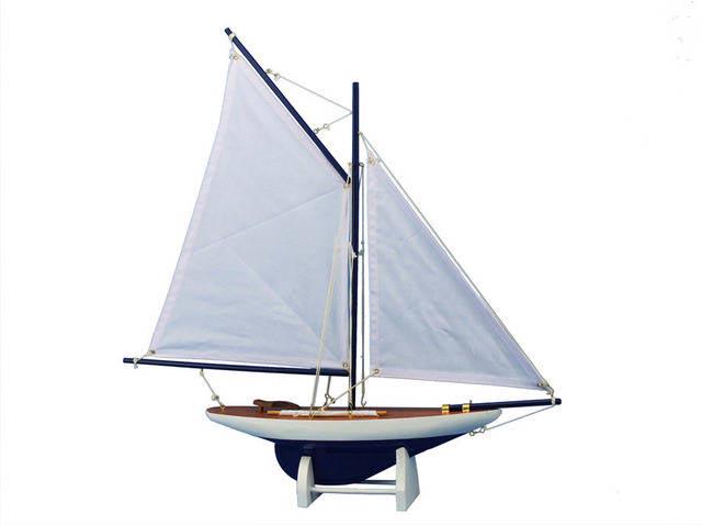 Wooden Americas Cup Contender Dark Blue Model Sailboat: Wooden Americas Cup Contender Dark Blue Model Sailboat Decoration 18in. - White Sails -- Wooden Americas Cup Contender Dark Blue Model Sailboat Decoration 18in. - White Sails #21ST50416