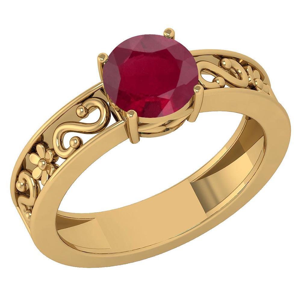 Certified 1.25 Ctw Ruby Solitaire Ring with Filigree St: Certified 1.25 Ctw Ruby Solitaire Ring with Filigree Style 14K Yellow Gold Made In USA -- Center Stone Approx Weight ; 1.25 Ctw (1 Pcs Round) Center Stone Color: Ruby Center Stone Setting ; Prong Meta