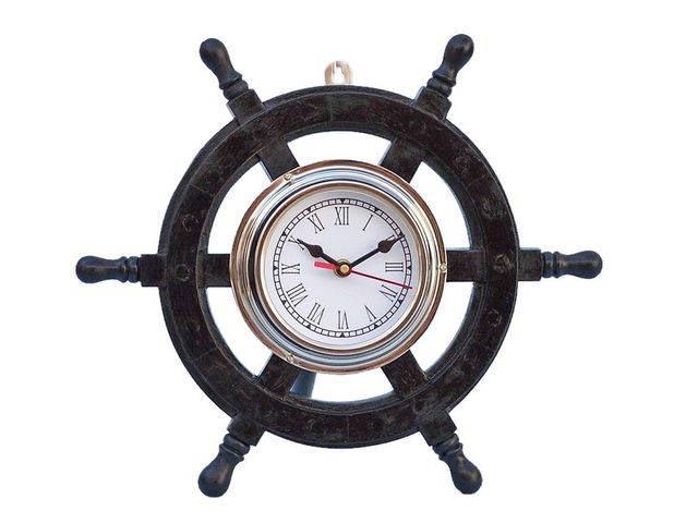 Deluxe Class Wood and Chrome Pirate Ship Wheel Clock 12: Deluxe Class Wood and Chrome Pirate Ship Wheel Clock 12in. -- Deluxe Class Wood and Chrome Pirate Ship Wheel Clock 12in. #21ST14120