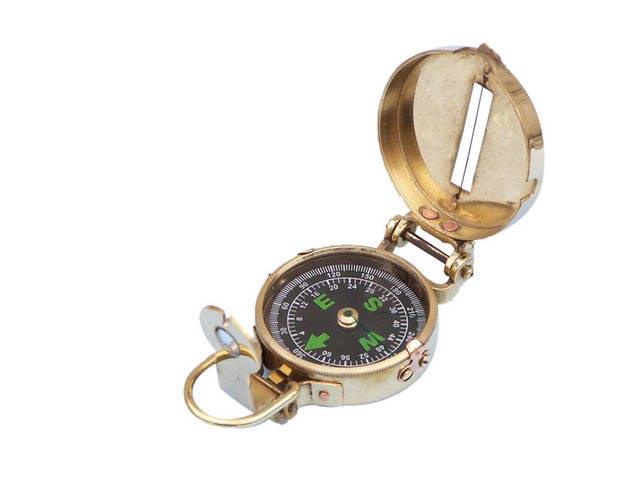 Solid Brass Military Compass 4in.: Solid Brass Military Compass 4in. -- The Hampton Nautical Solid Brass Military Compass is a true gem for any engineer. The compass card has the standard 0 - 360 degree scale as well as the 0 - 64 Mil 