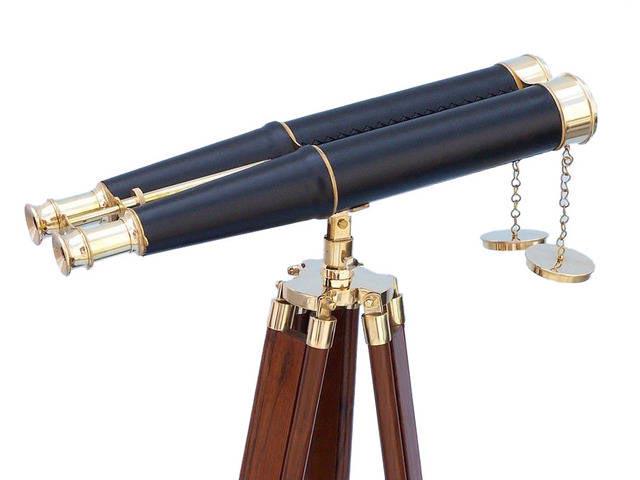 Floor Standing Admirals Brass/Leather Binoculars 62in.: Floor Standing Admirals Brass/Leather Binoculars 62in. -- The Hampton Nautical Floor Standing Admirals Brass/Leather Binoculars 62in.?is a true show stopper. Complete with a rare and expensive shisham