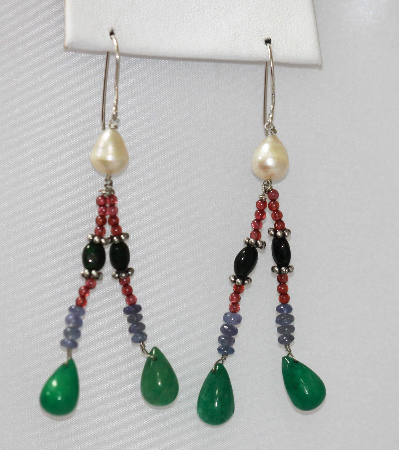 28.30 CTW Natural Pearl Black onex Ruby Emerald Tan: 28.30 CTW Natural Pearl Black onex Ruby Emerald Tan -- 28.30 CTW Natural Pearl Black onex Ruby Emerald Tanzanite EARRINGSs .925 Sterling Silver #21ST47461