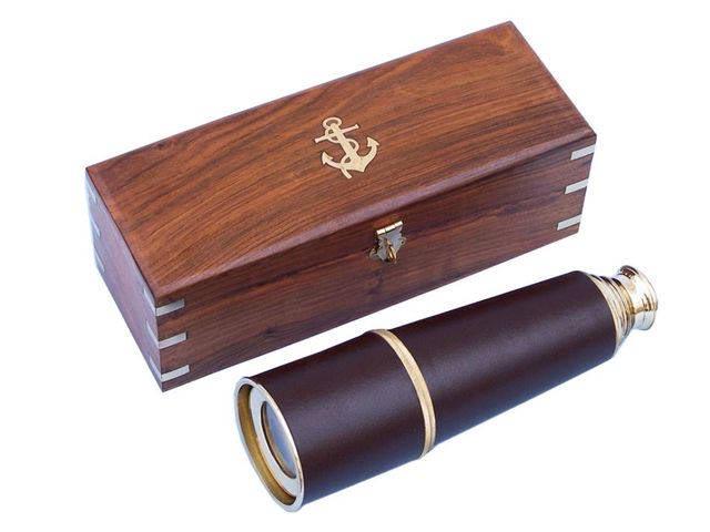 Deluxe Class Admirals Brass - Leather Spyglass Telescop: Deluxe Class Admirals Brass - Leather Spyglass Telescope 27in. w/ Rosewood Box -- The Hampton Nautical Premium Quality 27in. Brass and Leather Spy Glass Telescope is a great gift for a nautical naviga