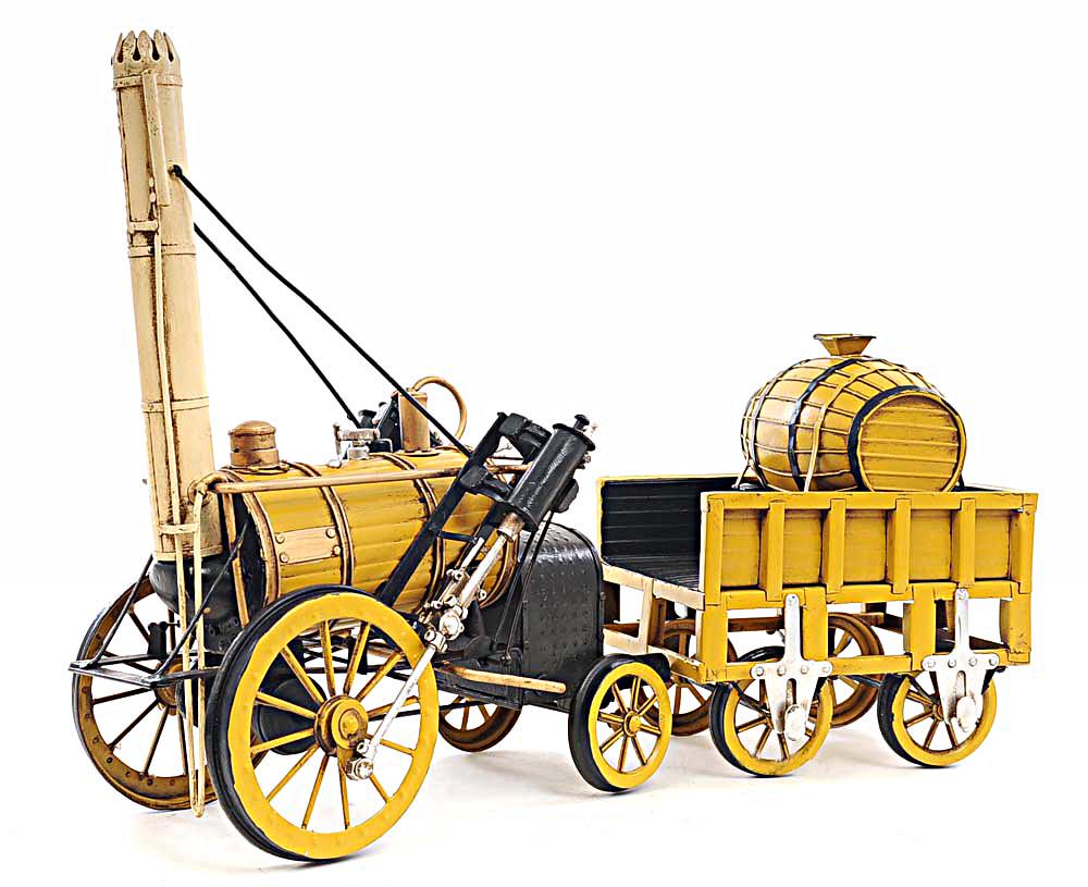 1829 YELLOW STEPHENSON ROCKET STEAM LOCOMOTIVE: 1829 YELLOW STEPHENSON ROCKET STEAM LOCOMOTIVE -- DescriptionThe Rocket was the most advanced steam engine of its day. Its claim to fame is that it was the first to bring together several innovations 