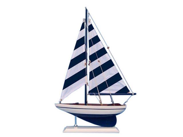 Wooden Blue Striped Pacific Sailer Model Sailboat Decor: Wooden Blue Striped Pacific Sailer Model Sailboat Decoration 17in. -- Wooden Blue Striped Pacific Sailer Model Sailboat Decoration 17in. #21ST50380