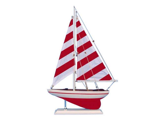 Wooden Red Striped Pacific Sailer Model Sailboat Decora: Wooden Red Striped Pacific Sailer Model Sailboat Decoration 17in. -- Weight:?1 LB Box Dimensions:?15in. x 4in. x 7in. (L x W x H) #21ST30049