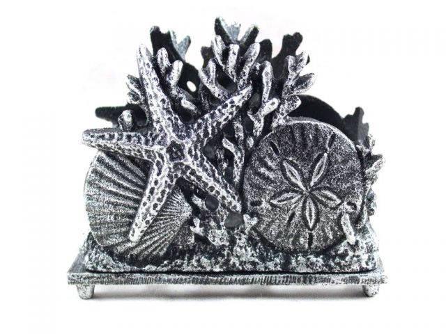Antique Silver Cast Iron Seashell Napkin Holder 7in.: Antique Silver Cast Iron Seashell Napkin Holder 7in. -- Antique Silver Cast Iron Seashell Napkin Holder 7in. #21ST42826
