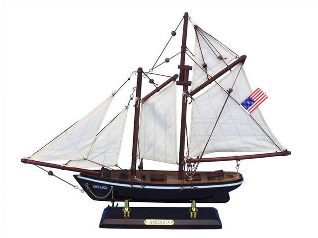 Wooden America Model Sailboat Decoration 16in.: Wooden America Model Sailboat Decoration 16in. -- Wooden America Model Sailboat Decoration 16in. #21ST50374