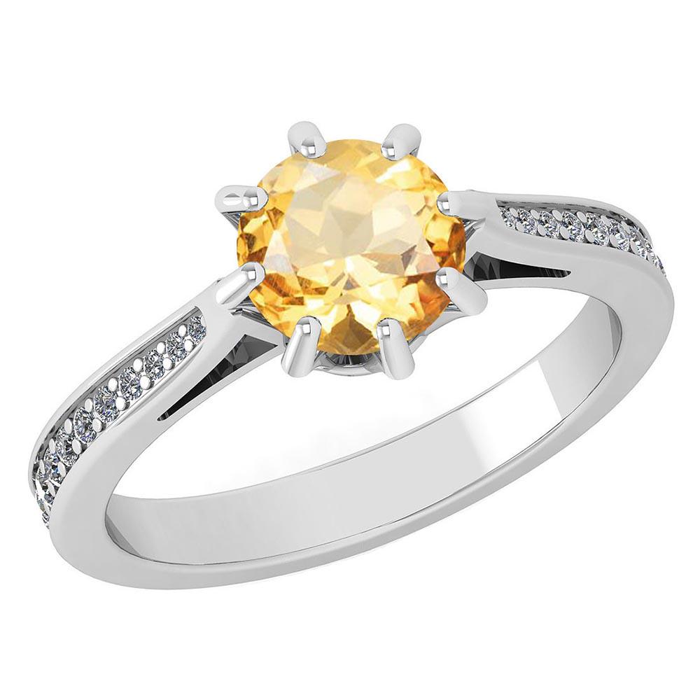 Certified 1.14 Ctw Citrine And White Diamond Wedding/En: Certified 1.14 Ctw Citrine And White Diamond Wedding/Engagement 14K White Gold Halo Ring -- Center Stone Weight ; 0.99 Ctw (1 Pcs Round) Stone Color: Citrine Center Stone Setting ; Prong Side Stone (2