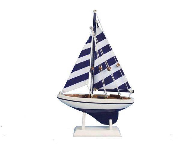 Wooden Blue Striped Pacific Sailer Model Sailboat Decor: Wooden Blue Striped Pacific Sailer Model Sailboat Decoration 9in. -- Wooden Blue Striped Pacific Sailer Model Sailboat Decoration 9in. #21ST50426