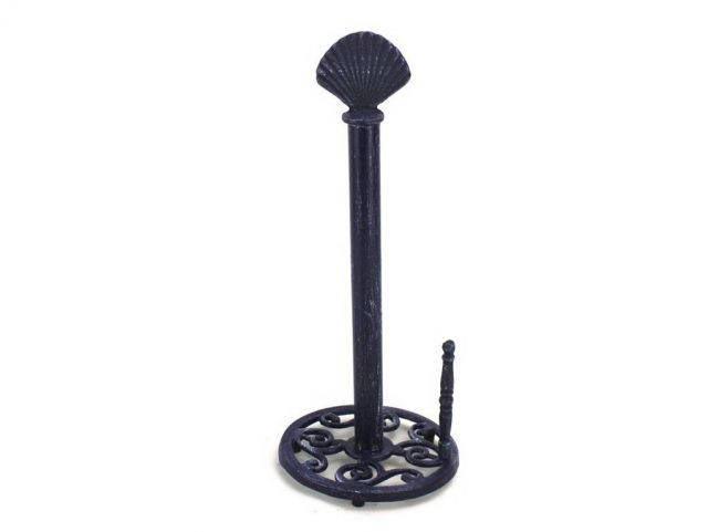 Rustic Dark Blue Cast Iron Seashell Paper Towel Holder: Rustic Dark Blue Cast Iron Seashell Paper Towel Holder 16in. -- Rustic Dark Blue Cast Iron Seashell Paper Towel Holder 16in. #21ST42817