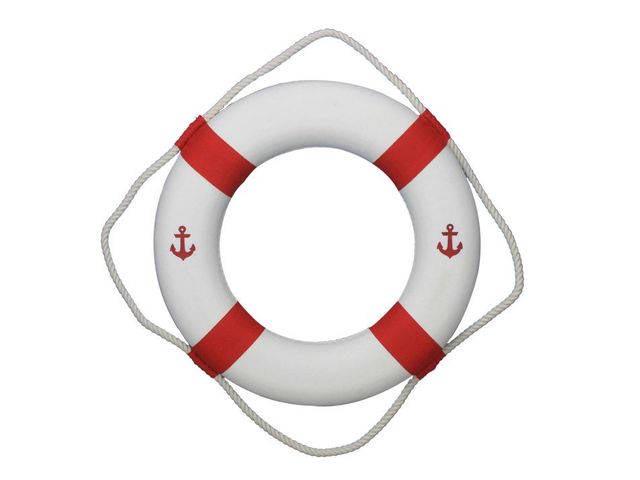 Classic White Decorative Anchor Lifering with Red Bands: Classic White Decorative Anchor Lifering with Red Bands 20in. -- Classic White Decorative Anchor Lifering with Red Bands 20in. #21ST14113