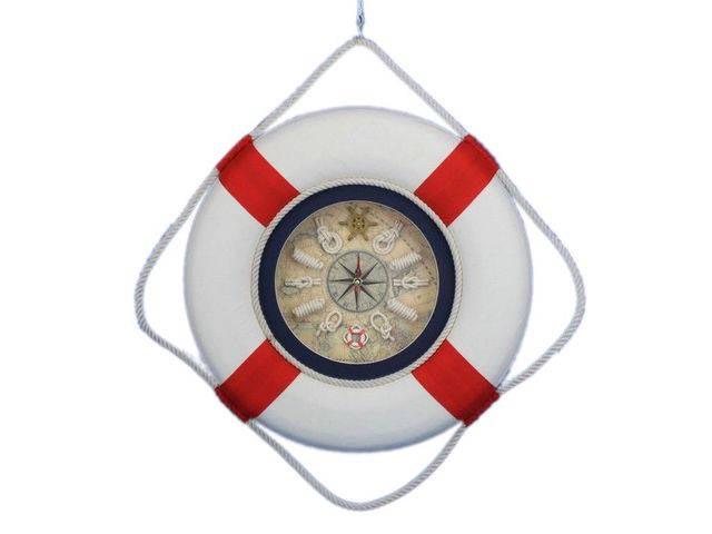 Classic White Decorative Lifering Clock with Red Bands: Classic White Decorative Lifering Clock with Red Bands 18in. -- Classic White Decorative Lifering Clock with Red Bands 18in. #21ST14085