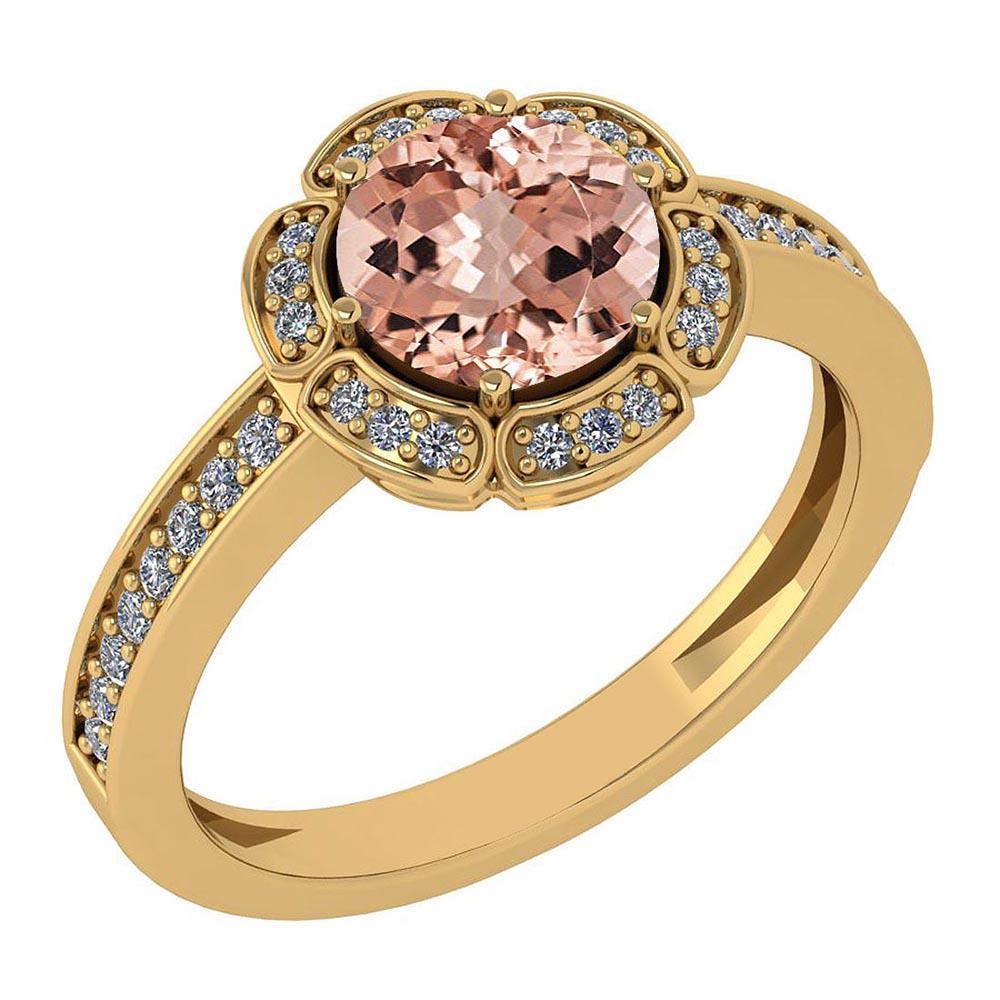 Certified 1.47 Ctw Morganite And Diamond VS/SI1 Engagem: Certified 1.47 Ctw Morganite And Diamond VS/SI1 Engagement Halo Ring 14K Yellow Gold Made In USA -- Center Stone Approx Weight ; 1.25 Ctw (1 Pcs Round) Center Stone Color: Morganite Center Stone Setti