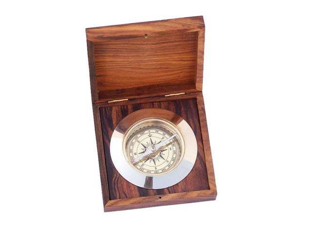 Solid Brass Admirals Desk Compass w/ Rosewood Box 5in.: Solid Brass Admirals Desk Compass w/ Rosewood Box 5in. -- Solid Brass Admirals Desk Compass w/ Rosewood Box 5in. #21ST14031