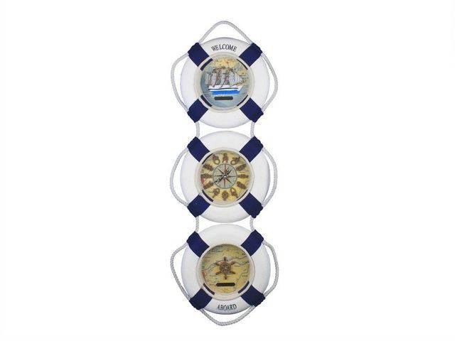 Blue Triple Lifering Welcome Aboard Clock 25in.: Blue Triple Lifering Welcome Aboard Clock 25in. -- Weight:?2 LB Box Dimensions:?10in. x 10in. x 6in. (L x W x H) #21ST29632