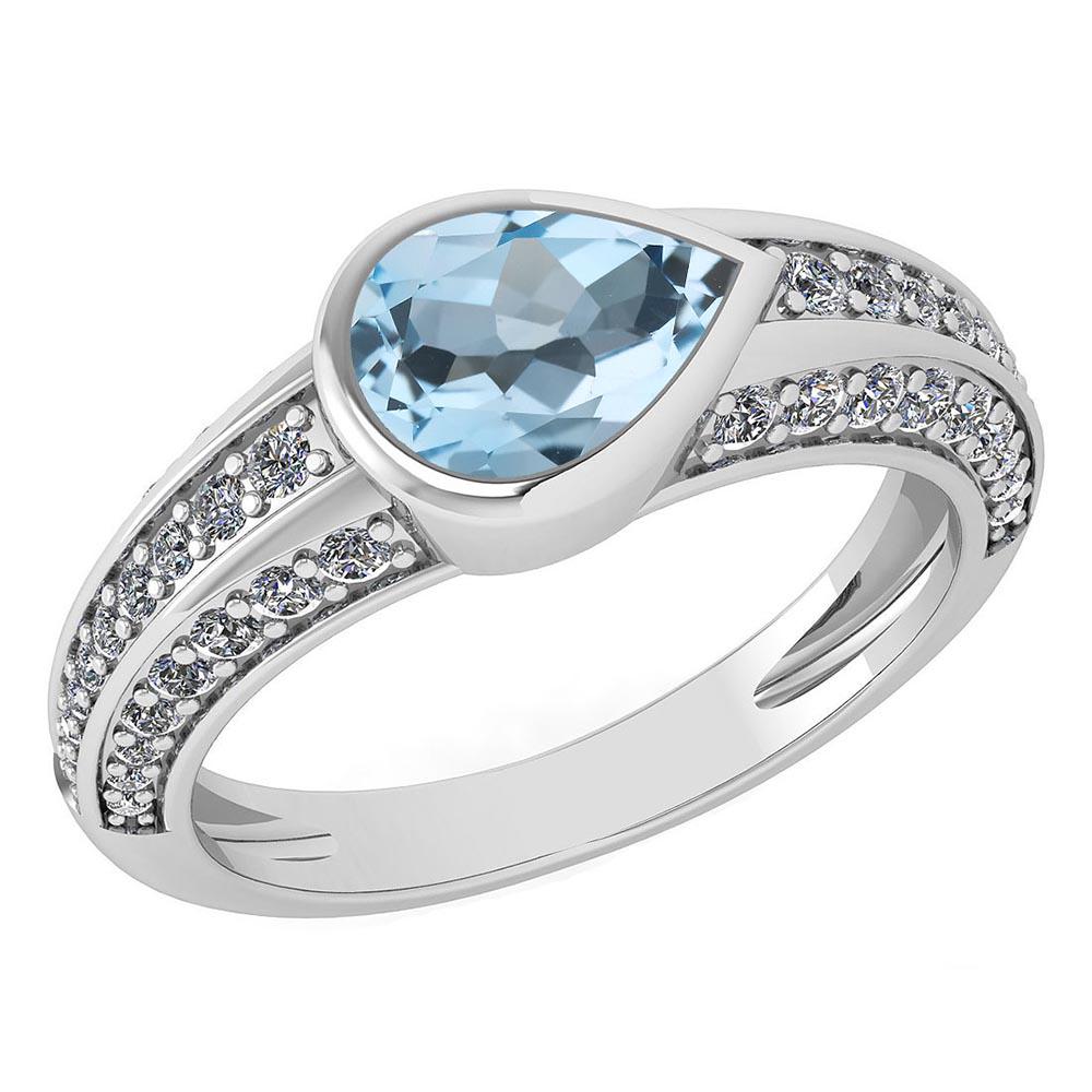Certified 1.73 Ctw Aquamarine And Diamond Wedding/Engag: Certified 1.73 Ctw Aquamarine And Diamond Wedding/Engagement Style 14K White Gold Halo Ring (VS/SI1) -- Center Stone Approx Weight 1.25 Ctw (1 Pcs Pear) Center Stone Color: Aquamarine Center Stone Set