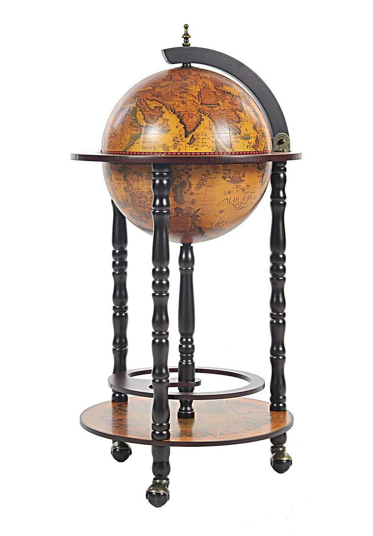 Globe Bar Table 330mm 4 Legs Stand - Red: Globe Bar Table 330mm 4 Legs Stand - Red -- Featuring an old nautical map on its surface the globe can be lifted to reveal the hidden drink cabinet and the highly decorated interior. Glassware and bot