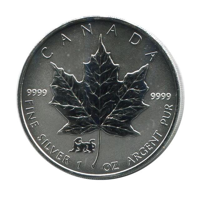 1998 Canada 1 oz. Silver Maple Leaf Reverse Proof Tiger: 1998 Canada 1 oz. Silver Maple Leaf Reverse Proof Tiger Privy Mark -- 1998 Canada 1 oz. Silver Maple Leaf Reverse Proof Tiger Privy Mark #21ST72704