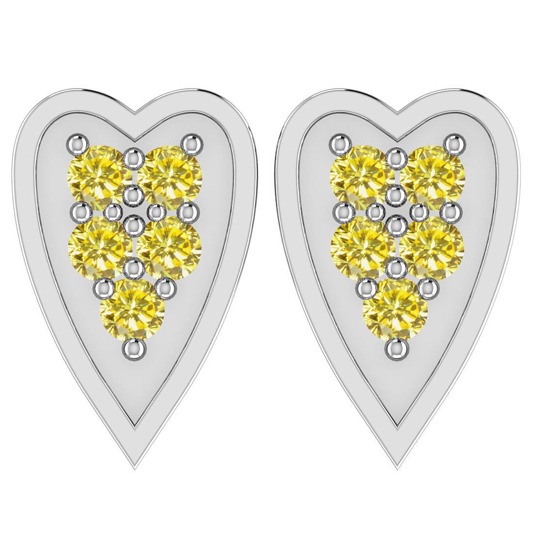 Certified 0.44 Ctw Treated Fancy Yellow Diamond I2/I3 1: Certified 0.44 Ctw Treated Fancy Yellow Diamond I2/I3 10K White Gold Stud Earrings -- Color Stone Approx Weight: 0.44 Ctw (10 pcs Round) Center Stone Color: Treated Fancy Yellow Diamond Center Stone C