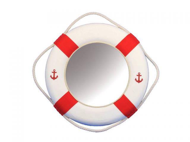 Classic White Decorative Anchor Lifering Mirror With Re: Classic White Decorative Anchor Lifering Mirror With Red Bands 15in. -- Weight:?2 LB Box Dimensions:?16in. x 4in. x 16in. (L x W x H) #21ST29655