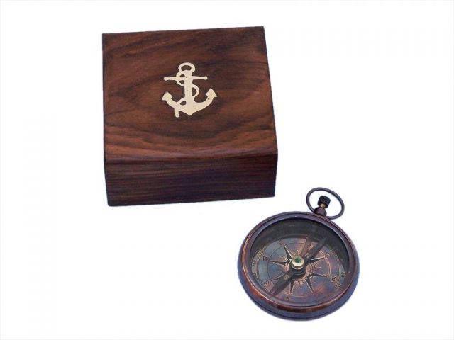 Antique Copper Beveled Lensatic Compass w/ Rosewood Box: Antique Copper Beveled Lensatic Compass w/ Rosewood Box 4in. -- Weight:?3 LB Box Dimensions:?5in. x 4in. x 3in. (L x W x H) #21ST29696