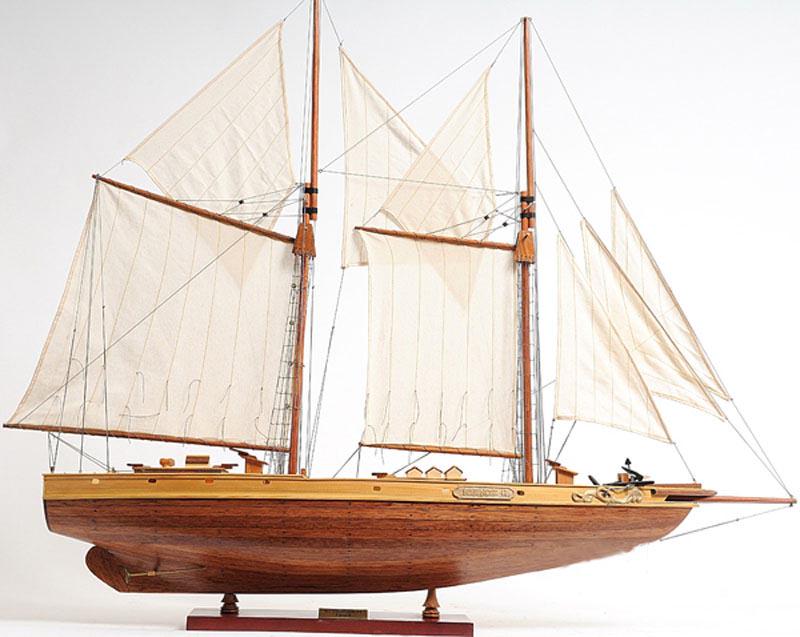 Bluenose II Fully Assembled: Bluenose II Fully Assembled -- This is a beautiful FULLY ASSEMBLED Bluenose II in natural wood finish. It has wooden booms connected to the main and foremast. All the sails are rigged beautifully toge