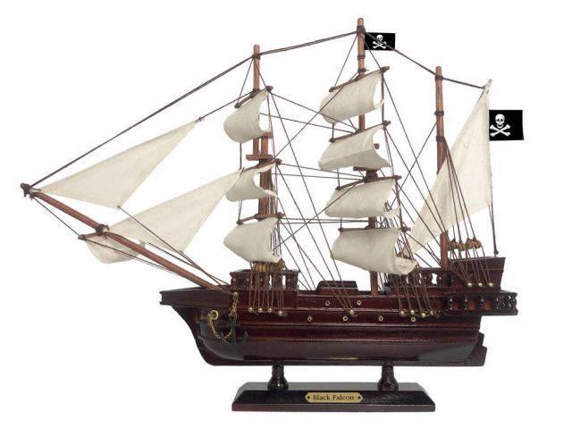 Wooden Captain Kidd's Black Falcon White Sails Pirate S: Wooden Captain Kidd's Black Falcon White Sails Pirate Ship Model 15in. -- Wooden Captain Kidd's Black Falcon White Sails Pirate Ship Model 15in. #21ST94691