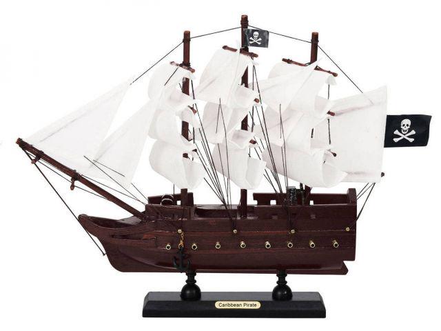 Wooden Caribbean Pirate White Sails Model Pirate Ship 1: Wooden Caribbean Pirate White Sails Model Pirate Ship 12in. -- Wooden Caribbean Pirate White Sails Model Pirate Ship 12in. #21ST94646