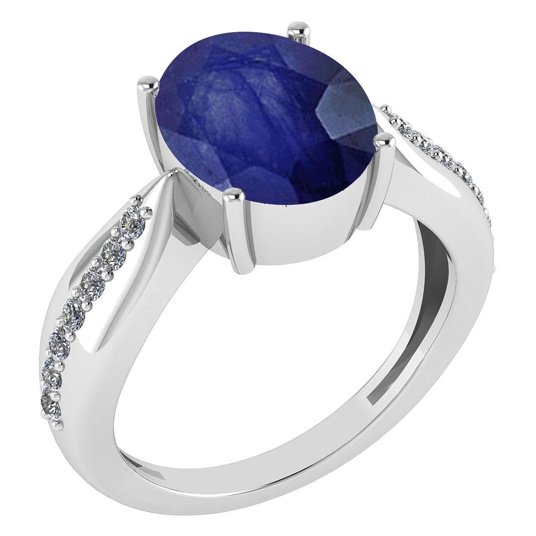 Certified 5.30 Ctw Blue Sapphire And Diamond VS/SI1 Rin: Certified 5.30 Ctw Blue Sapphire And Diamond VS/SI1 Ring 14K White Gold Made In USA -- Center Stone Approx Weight ; 5.05 Ctw (1 Pcs Oval) Center Stone Color: Blue Sapphire Center Stone Setting ; Prong