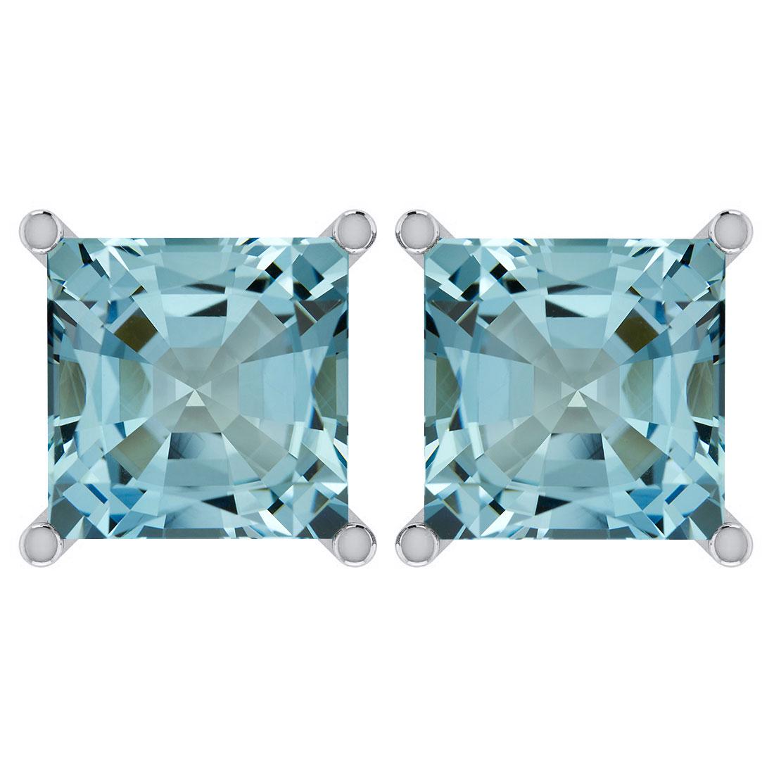 Certified 11.24 Ctw Genuine Aquamarine 14K White Gold S: Certified 11.24 Ctw Genuine Aquamarine 14K White Gold Stud Earrings Made In USA -- Stone Weight ; 11.24 Ctw (2 Pcs Square Cut Stone) Stone Color: Aquamarine Center Stone Setting ; Prong Metal Color: W