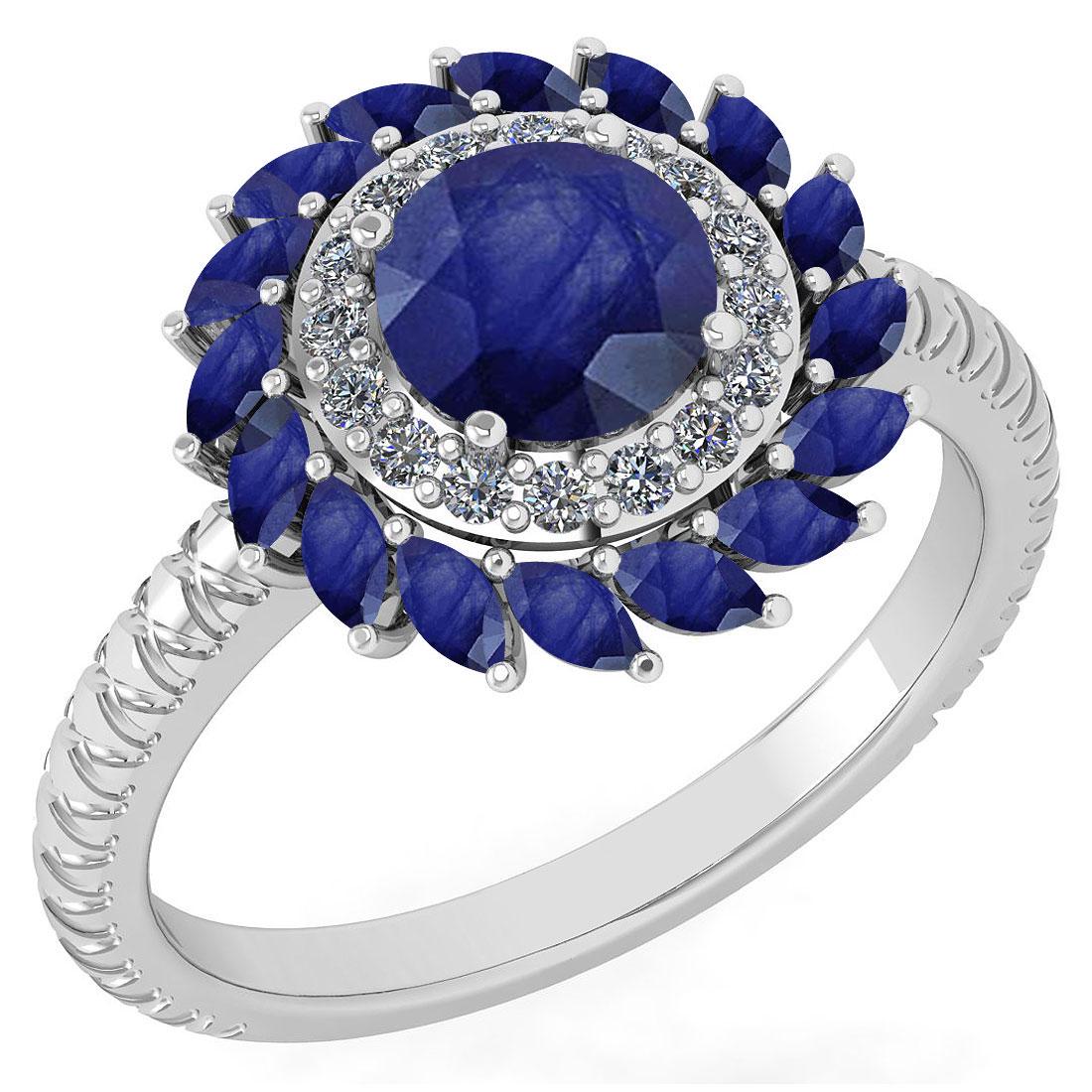 Certified 2.40 Ctw Blue Sapphire And Diamond VS/SI1 Hal: Certified 2.40 Ctw Blue Sapphire And Diamond VS/SI1 Halo Ring 14k White Gold Made In USA -- Color Stone Approx Weight ; 2.24 Ctw (1 Pcs Round & 16 Pcs Marquise) Stone Color: Blue Sapphire Center Stone