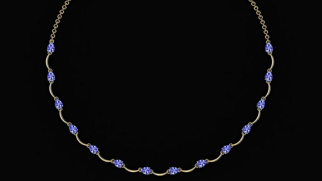 Certified 10.05 Ctw Tanzanite Necklace 14K Yellow Gold: Certified 10.05 Ctw Tanzanite Necklace 14K Yellow Gold -- Color Stone Approx Weight: 10.05 Ctw (14 Pcs Pear) Stone Color: Tanzanite Stone Setting: Prong Metal Approx Weight: 6.20 Gram 14K Yellow Gold 