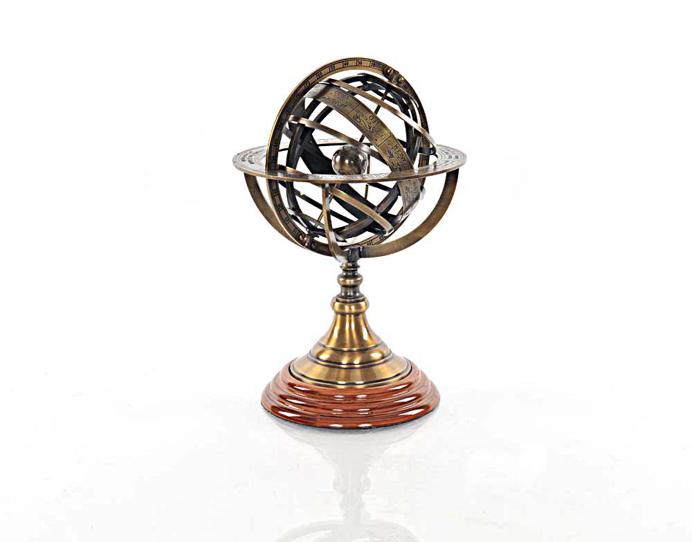 Armillary Sphere on wood base: Armillary Sphere on wood base -- This is a replica of a European Demonstrational Armillary Sphere. It was used to measure the relationships of the objects in the sky. Each piece is made of finely craf