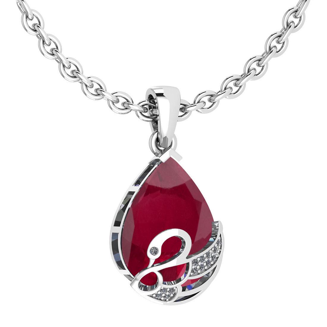 Certified 7.40 Ctw Ruby And Diamond VS/SI1 Necklace 14K: Certified 7.40 Ctw Ruby And Diamond VS/SI1 Necklace 14K White Gold Made In USA -- Color Stone Approx Weight ; 7.36 Ctw (1 Pcs Pear) Stone Color: Ruby Center Stone Setting ; Prong Side Stone (14 Pcs Ro