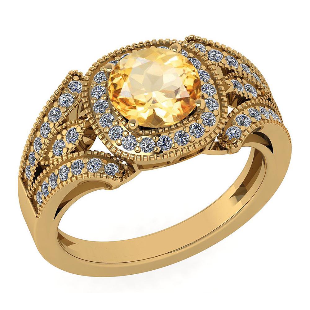 Certified 1.58 Ctw Citrine And Diamond Wedding/Engageme: Certified 1.58 Ctw Citrine And Diamond Wedding/Engagement Style 14K Yellow Gold Halo Ring (VS/SI1) -- Center Stone Approx Weight ; 1.25 Ctw (1 Pcs Round) Center Stone Color: Citrine Stone Setting ; Pr