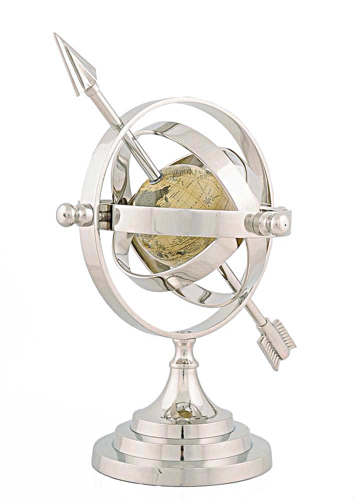 ALUM ARMILARY W/NKL: ALUM ARMILARY W/NKL -- The armillary sphere has been around for centuries and represents the lines of celestial longitude and latitude. Every daydreaming aviator needs an armillary sphere in their hom