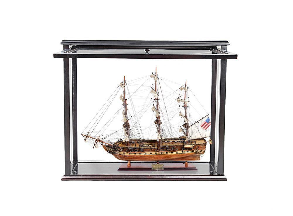 USS Constitution Mid With Display Case Front Open: USS Constitution Mid With Display Case Front Open -- Are you looking for a perfect display combination? Our USS Constitution 29? model and front open display case combo will sure to set your home or o