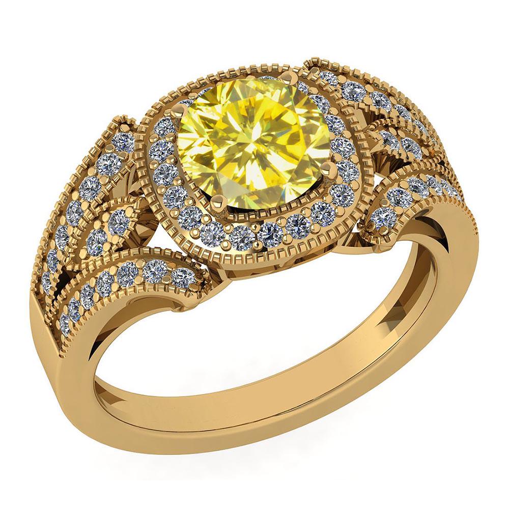 Certified 1.58 Ctw Treated Fancy Yellow Diamond And Whi: Certified 1.58 Ctw Treated Fancy Yellow Diamond And White Diamond Wedding/Engagement Style 14K Yellow Gold Halo Ring (I1/I2) -- Center Stone Approx Weight ; 1.25 Ctw (1 Pcs Round) Center Stone Color :